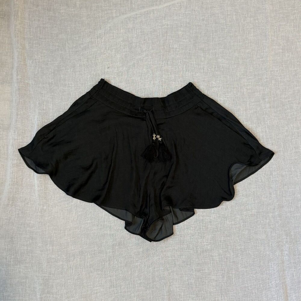 Black Flowy High Waist Shorts Chiffon Tassel Festival New Small
